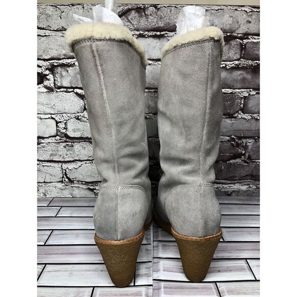 Cole Haan Waterproof Gray Suede Shearling Wedge Comfort Winter Boots Women Sz 9B - Picture 10 of 16